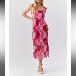 Adelyn Rae Multicolor Lace Square Neck Sleeveless Tie Shoulder Midi Dress